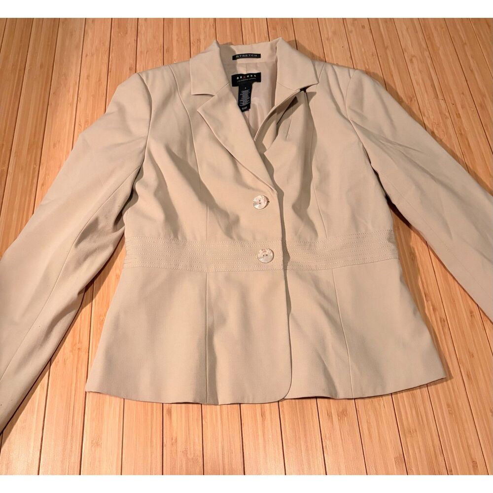 Axcess Women’s Size 8 Beige Stretch Blazer – Button Front Tailored Jacket